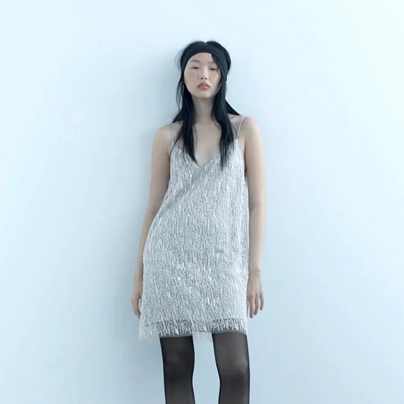Zara Short Sequin Dress Silver - Picture 11 of 14